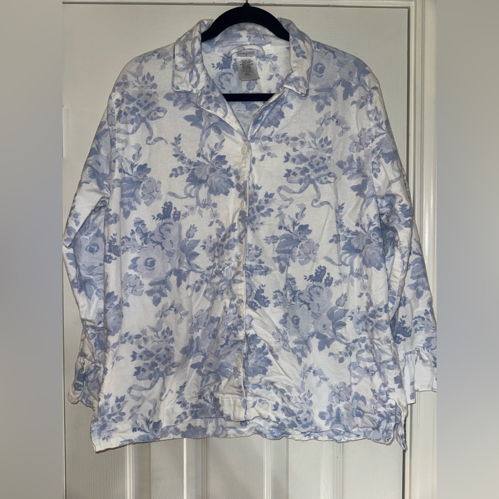 LoveShackFancy Blue and White Floral PJ Top